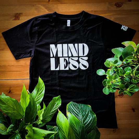 Mindless Black Tee with White Text Size, Womens