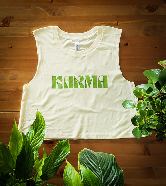 Karma Ecru Tank with Green Text Size, Womens