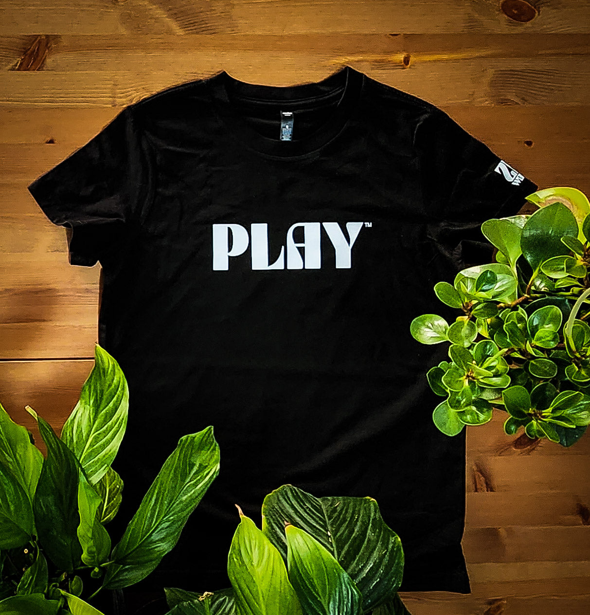 Play Black Tee with White Text Size, Womens